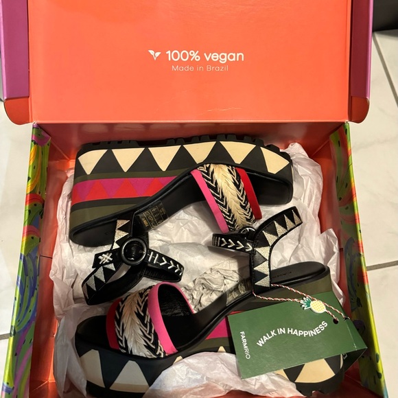 FARM Rio Brazil Shoes Platform Ankle Strap Wedge Sandals Aztec NWT BOX 37 - Picture 2 of 5